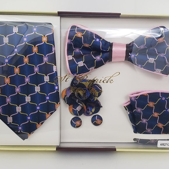 SOLD Pink Bow Tie & Necktie Bud Hanky CuffLink Set - Picture 8 of 8
